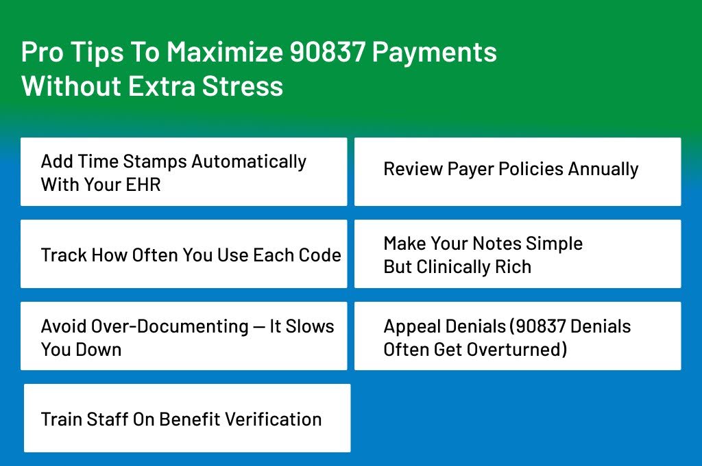 Tips for maximizing CPT 90837 reimbursement and avoiding psychotherapy billing denials